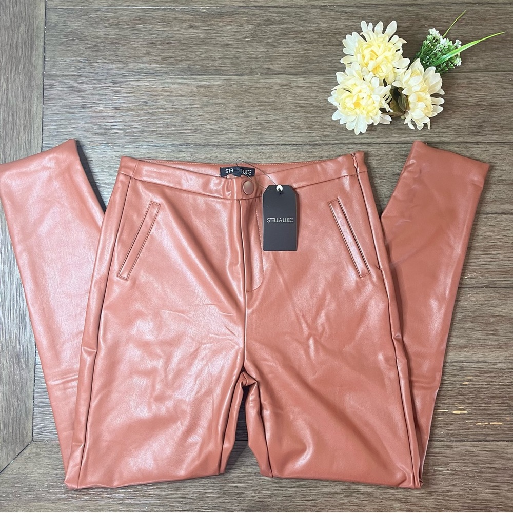 NWT Stella Luce Faux Leather Burgundy Pants - Picture 3 of 5